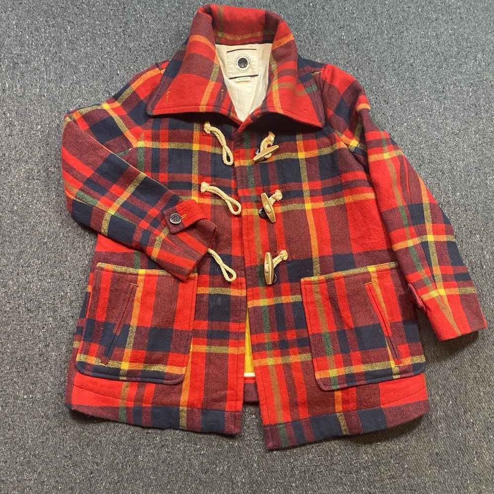 Daughters of the Liberation Duffle Coat Sz 6 Womens Red Plaid Wool Toggle Jacket
